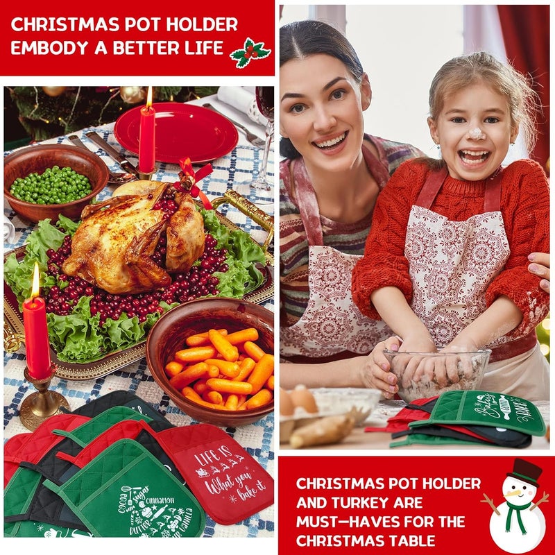 Layhit 12 Pieces Christmas Pot Holders with Pocket Heat Resistant Oven Mitts Hot Pads Farmhouse Cookie Bag for Kitchen Baking Cooking Appreciation Gift(Red and Green) - Image 4